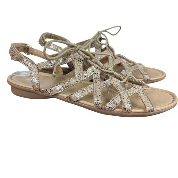 Naturalizer N5 Comfort Whimsy Golden Snakeskin Gladiator Sandals Shoes Flats 11 - Picture 1 of 16
